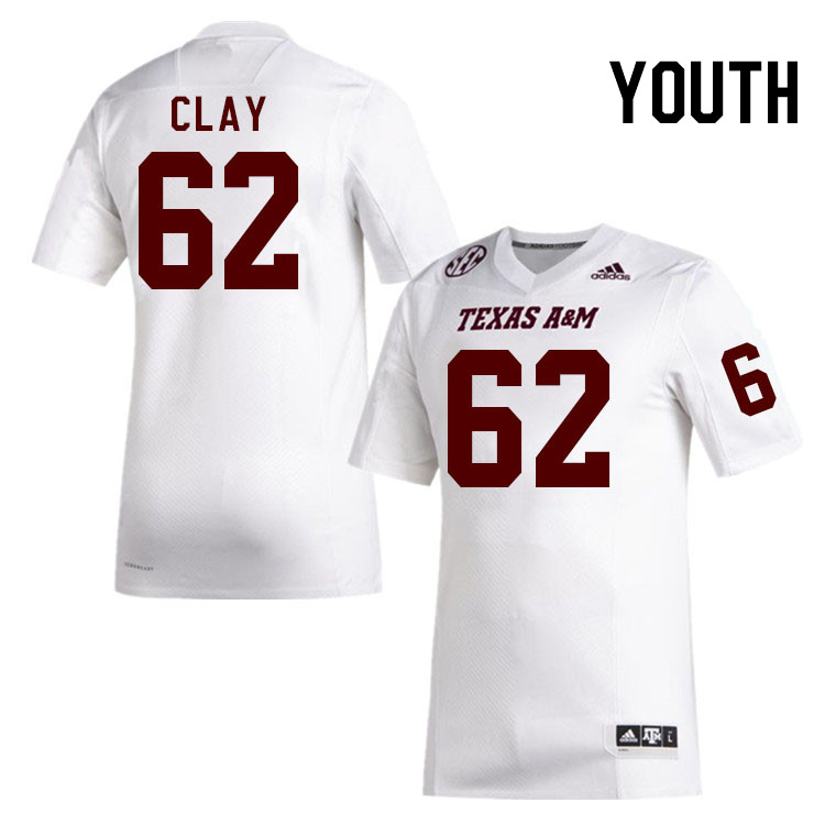 Youth #62 Zachary Clay Texas A&M Aggies College Football Jerseys Stitched Sale-White